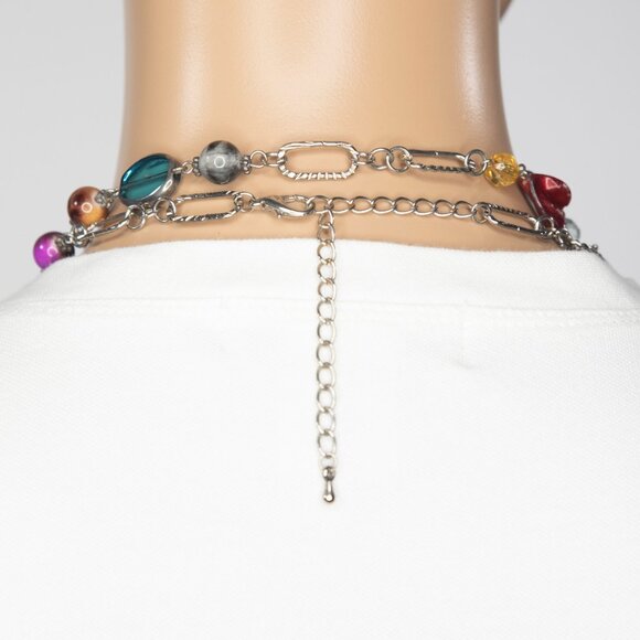 Long Necklace With Chains And Colorful Faux Stones - Picture 3 of 15